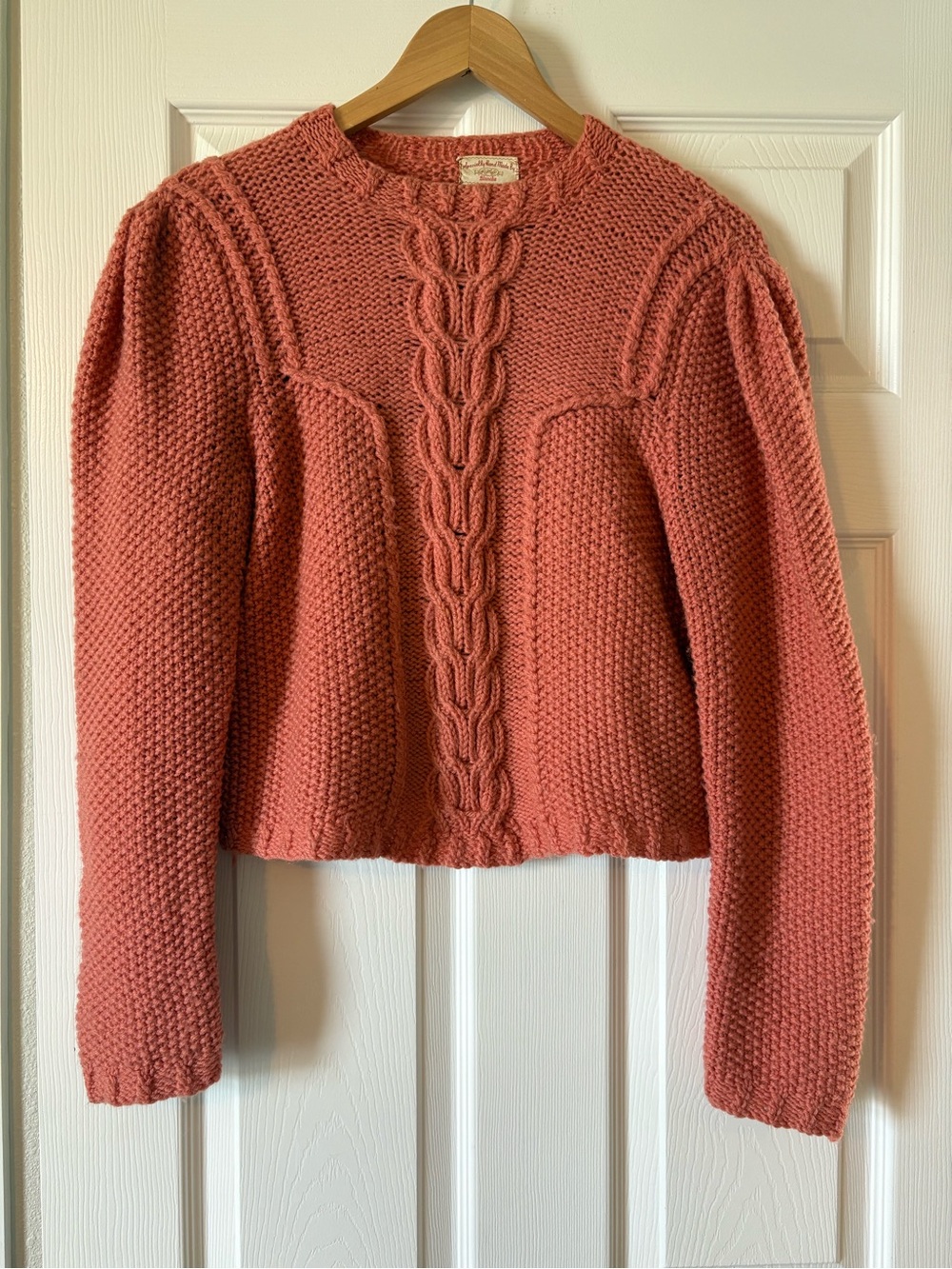 Knit Crewneck Sweater Handmade Coral Chunky Long Sleeve Vintage - Picture 2 of 8